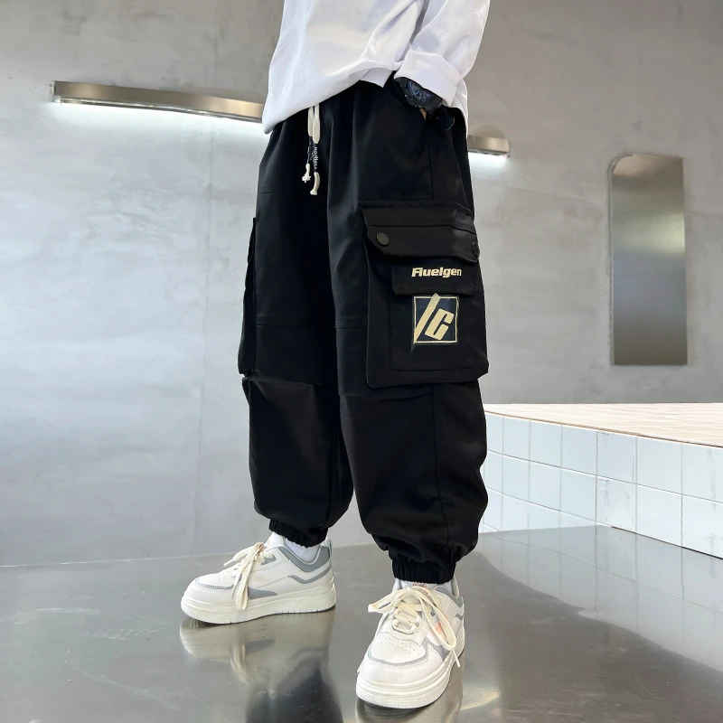 男童工装裤春秋款2023新款中大童时髦洋气秋装裤子儿童帅气休闲裤