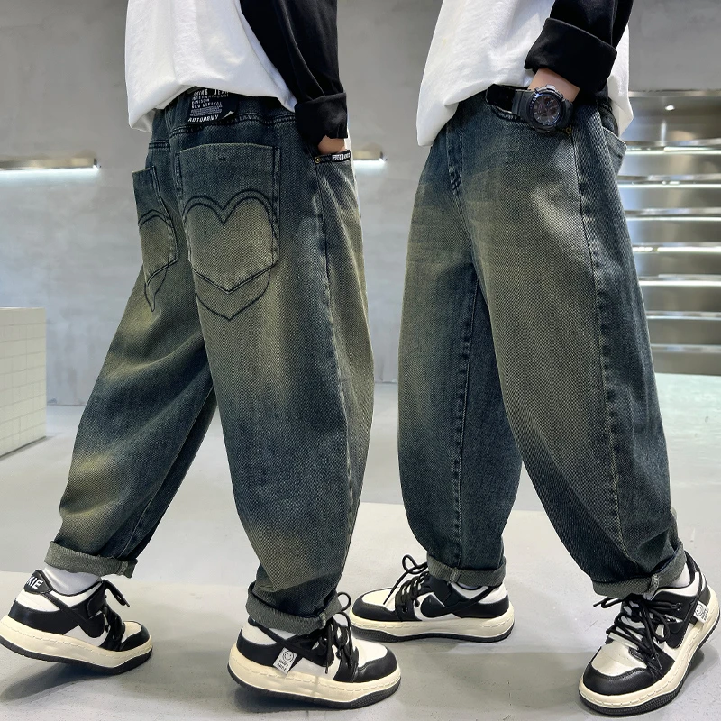 男童牛仔裤春秋款儿童秋装2023新款洋气炸街时髦秋季长裤潮酷裤子