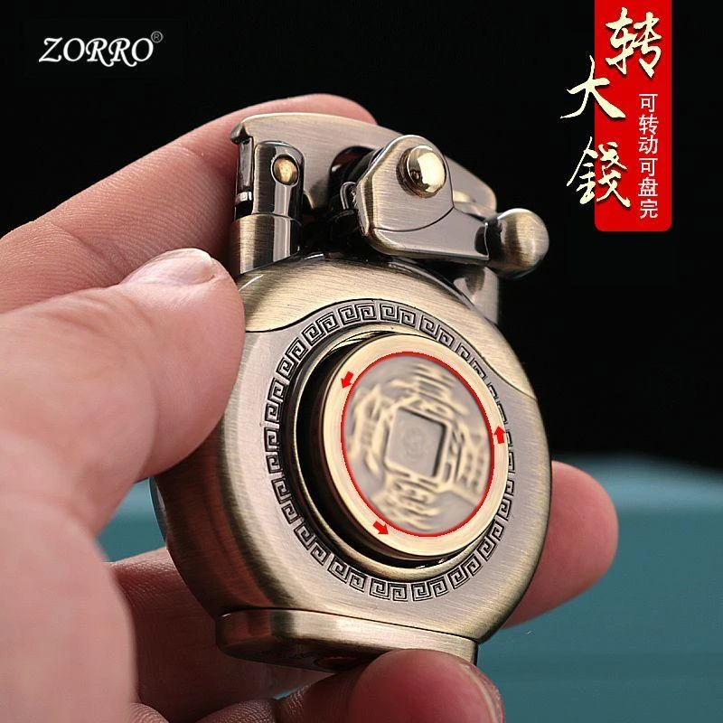 （转大钱）ZORRO佐罗打火机煤油纯铜摇臂旋转如意瓶复古转运男礼物