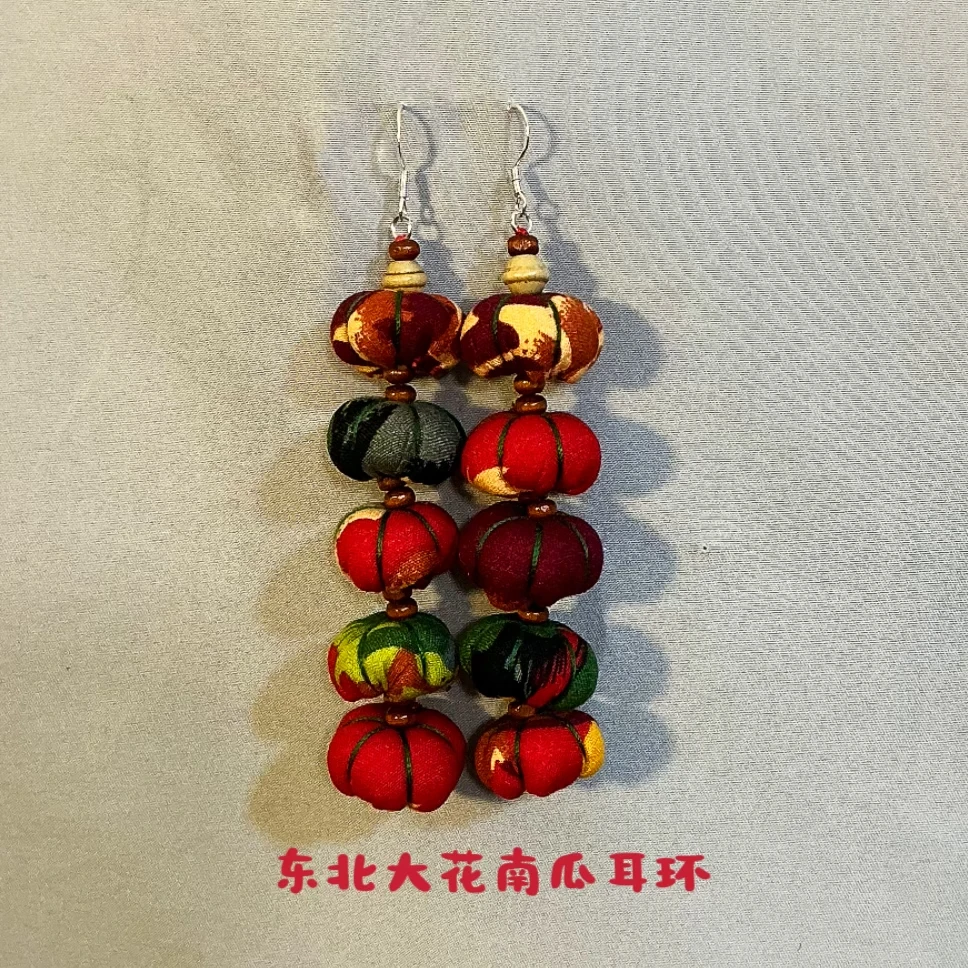 非金属布艺耳饰 亚麻纯手工编织复古刺绣福玫瑰耳环棉麻饰品耳饰