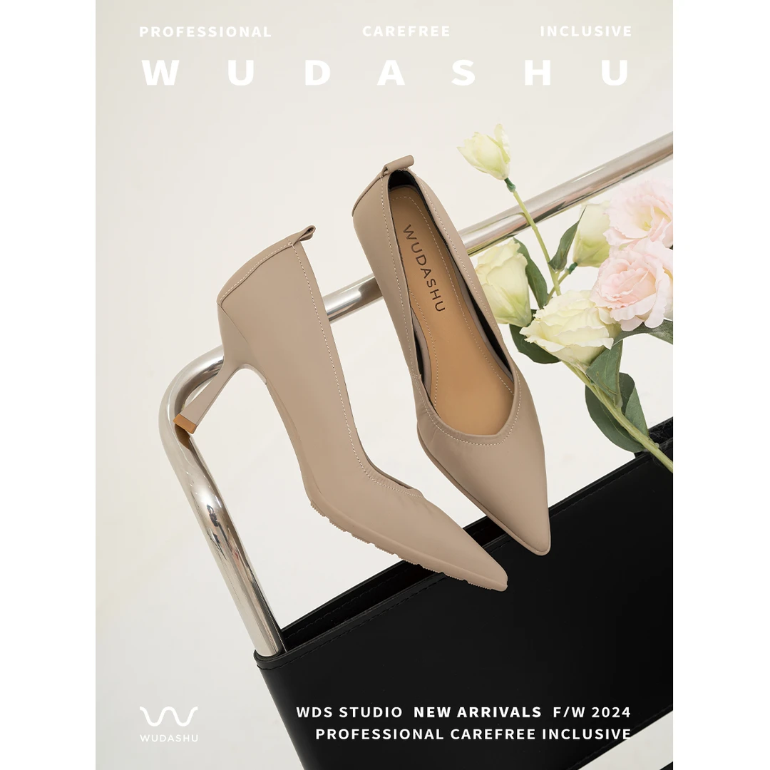 吴大叔2024年夏季新款时尚气质百搭细跟小众职业浅口高跟鞋10-405