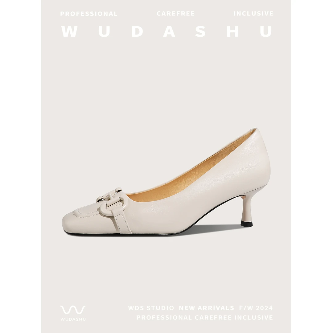 吴大叔2024年春夏新款气质时尚舒适百搭细跟方头小香风浅口高跟鞋