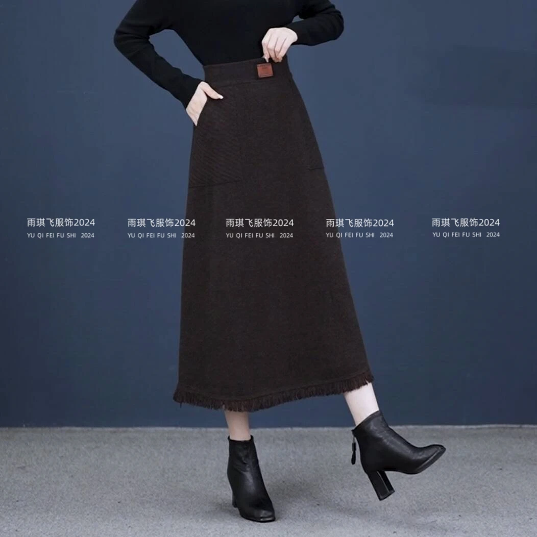 高腰女秋冬2025新款气质显瘦a字裙半身裙中长裙冬裙子