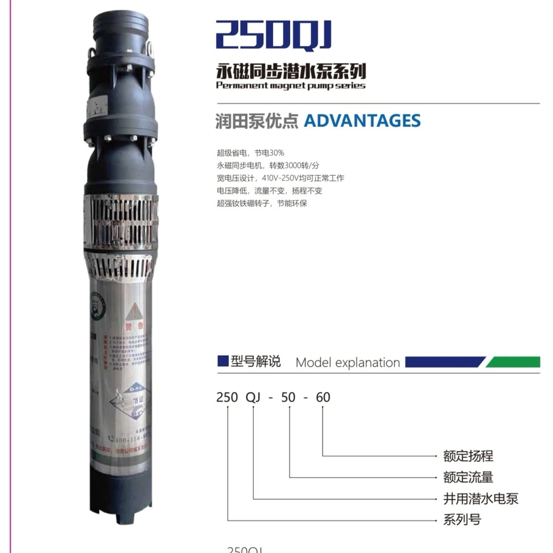 -/邦泉牌润田水泵永磁潜水泵250型高扬程大流量系列产品家用抽水