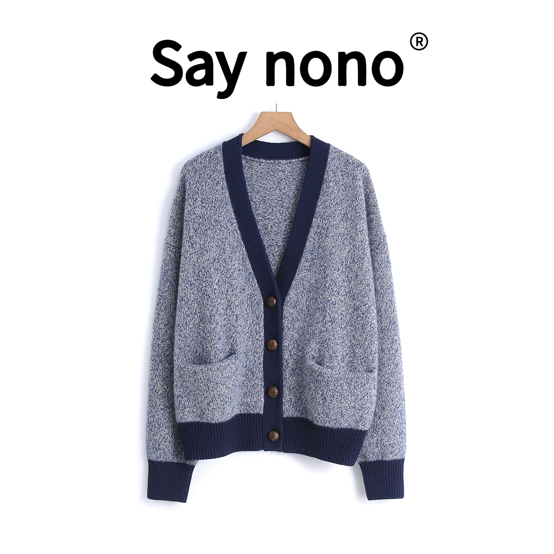 懒猫nono│Saynono 撞色设计＿康宝莱定制羊绒v领亮丝针织衫/T24329