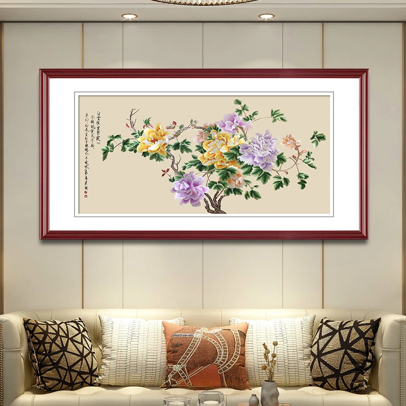 古吴女红4丝苏绣成品挂画手工客厅刺绣画墙面中式装饰画魏紫姚黄