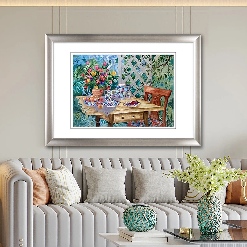 纯手工桑蚕丝苏州刺绣画苏绣成品挂画餐厅客厅玄关欧式装饰画花瓶