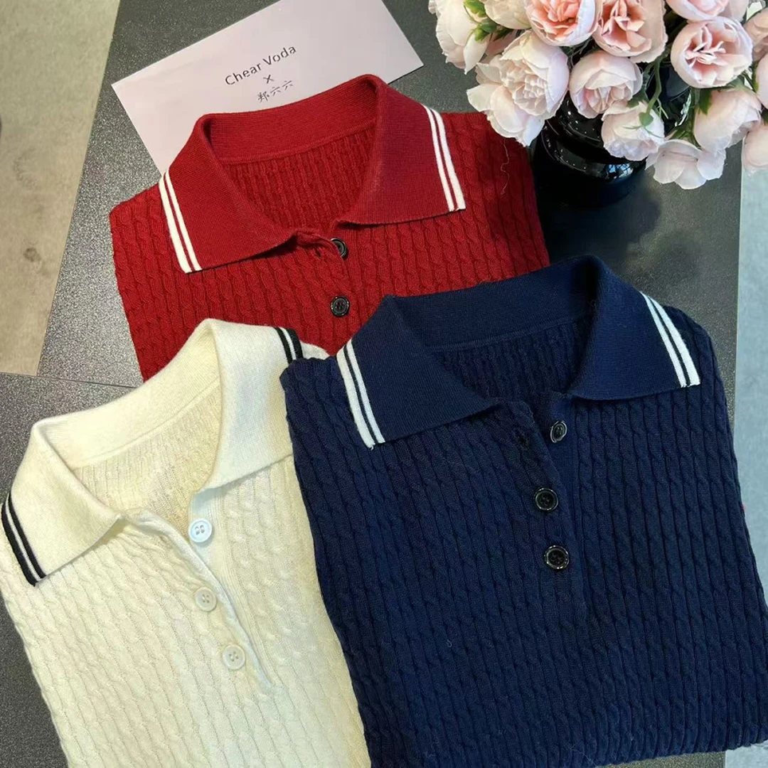 休闲简约翻领针织衫百搭长袖41176