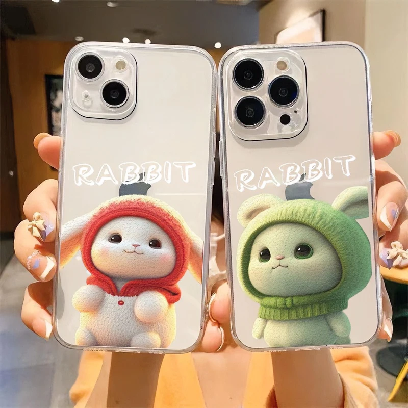 D4可爱兔2023年爆款创意萌兔小清新适用苹果13iPhone12轻奢保护套