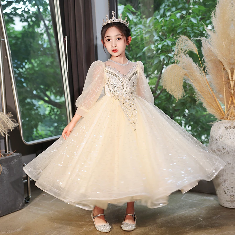 99218WX女童连衣裙新款儿童装礼服儿童公主裙短走秀小女孩气质裙