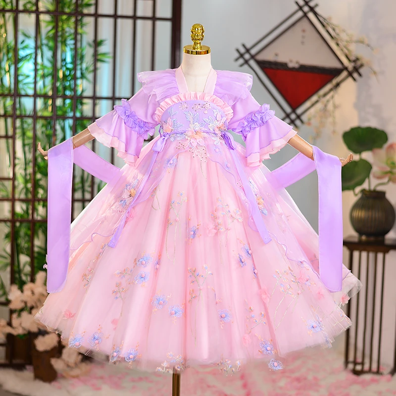 99228女童汉服古装新中式裙子儿童连衣裙小女孩超仙飘逸连衣裙子