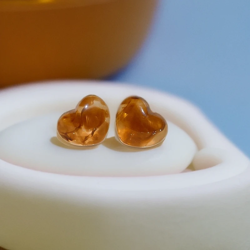 925银耳饰 【美拉德】焦糖色爱心耳钉复古耳环气质秋冬方圆脸耳饰女