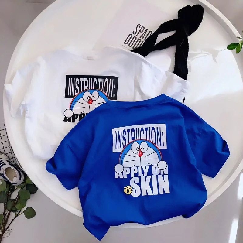 夏季纯棉2024年新款男女童儿童时尚短袖T恤洋气宽松卡通印花上衣