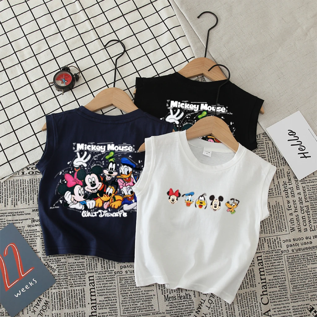 儿童卡通纯棉夏季新款女童宝宝百搭印花无袖薄款男孩男童背心上衣