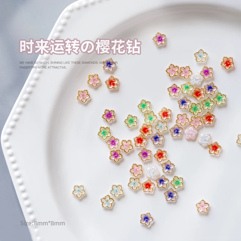 美甲饰品时来转运紫荆花金边烫金琉璃花朵树脂钻樱花立体花瓣配饰