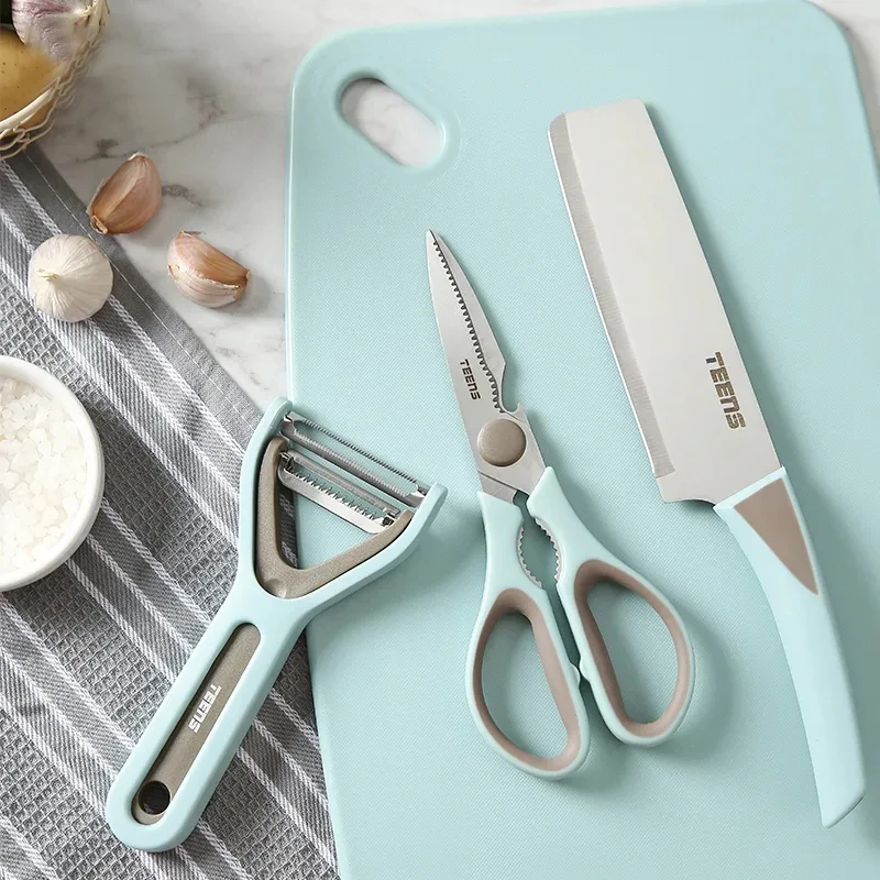 炫彩五件套二合一削皮刀剪刀中式小菜刀菜板多功能家用厨房用