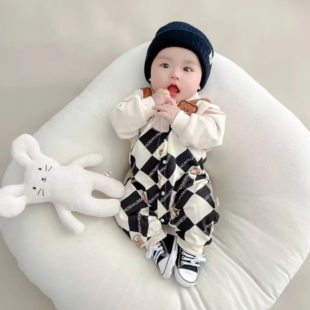 婴儿宝宝春秋长袖对开连体衣帅气男女宝宝连体衣外套外出韩版长爬