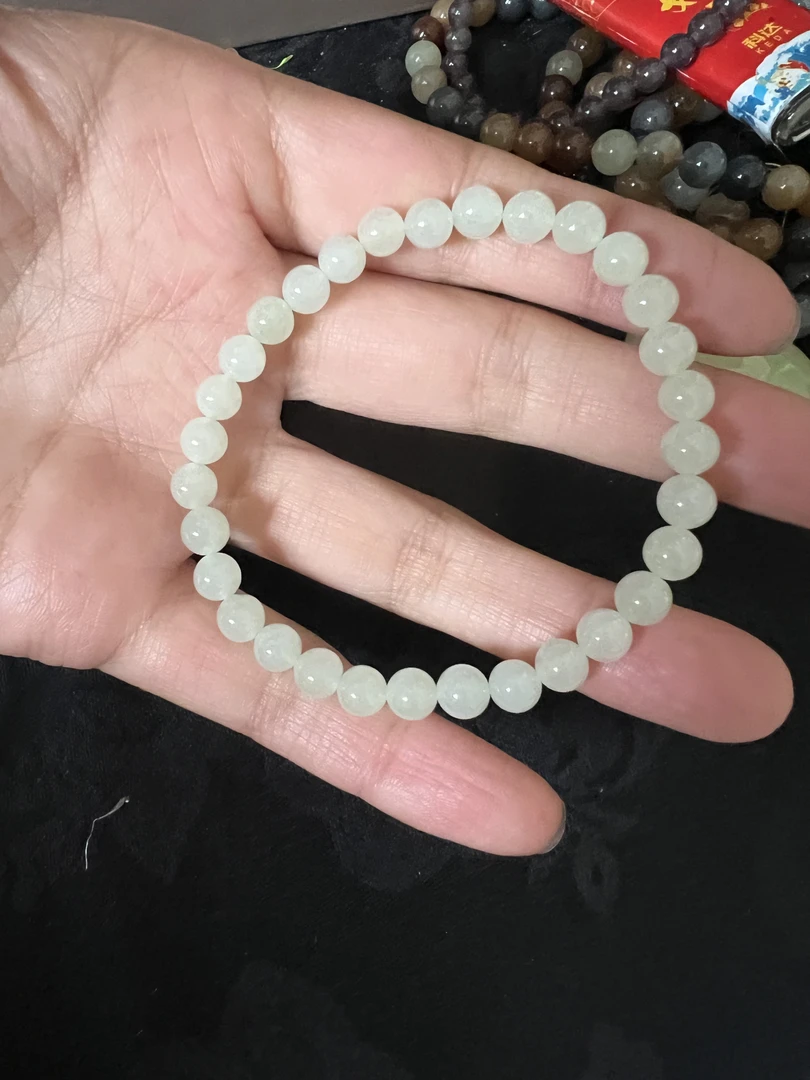 女士素圈手串 和田玉冰底小米单圈