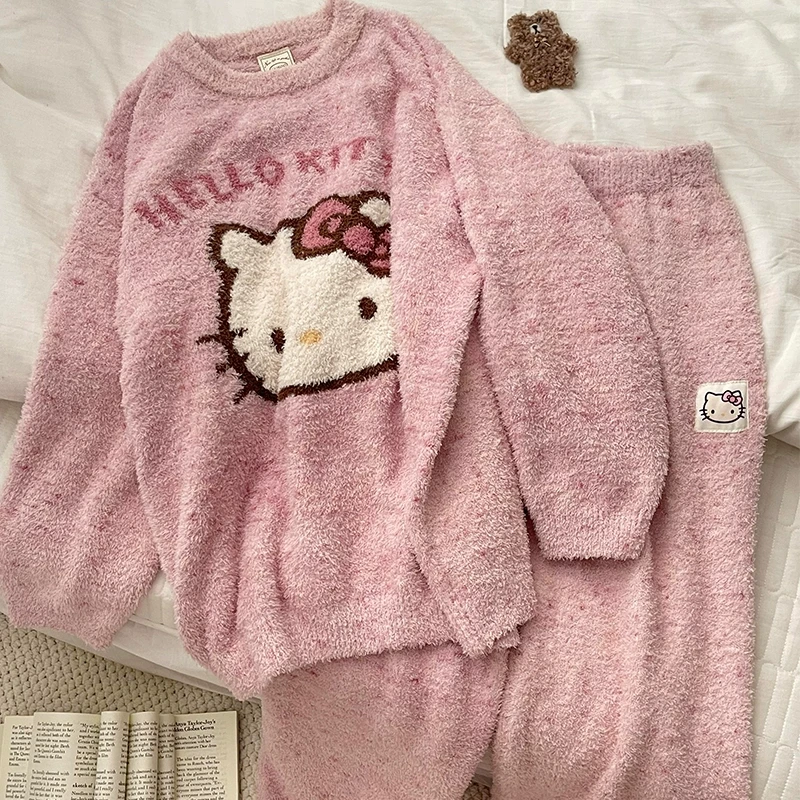 珊瑚绒睡衣女套装新款秋冬季加厚网红甜美高级感kt猫可外穿家居服