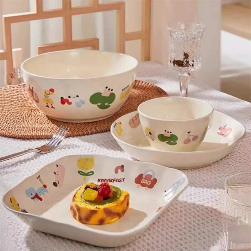 萌趣可爱缤纷派对小吃碟家用甜品碗酸奶碗沙拉碗米饭碗分隔盘杯碟