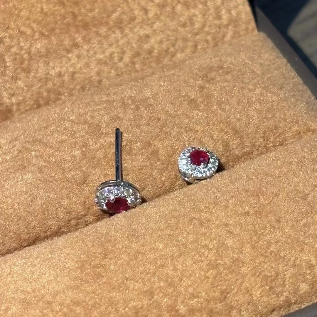 【千盟珠宝】pt950  70分红宝石椭圆耳钉
