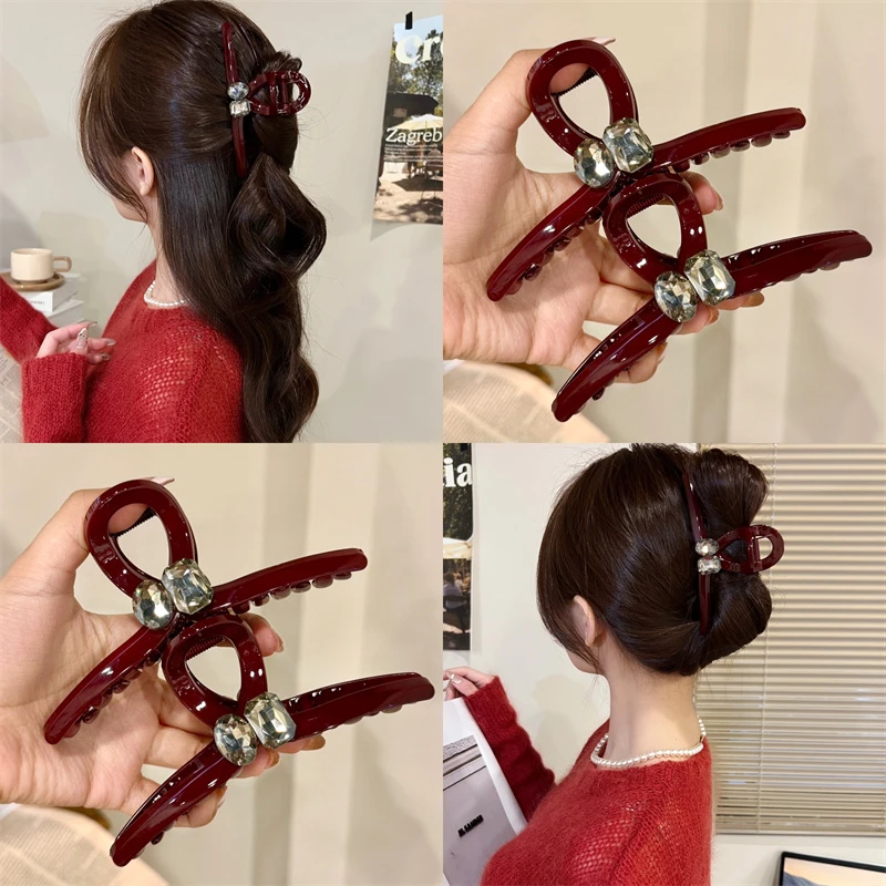 熹金 红色新款发夹女秋冬大号抓夹后脑勺夹子高级感盘发鲨鱼夹子