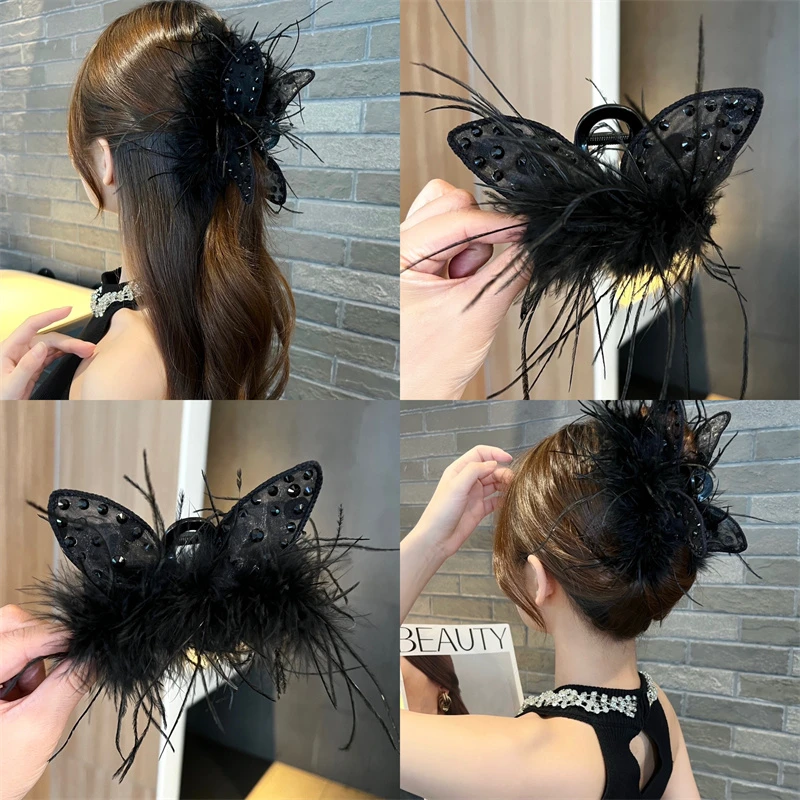 闪耀兔耳朵气质时尚浪漫感百搭毛毛显发量女后脑勺抓夹发饰