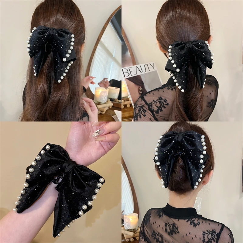 熹金 轻奢高颜值法式满天星丝绒超仙蝴蝶结抓夹气质秋冬爆款发饰