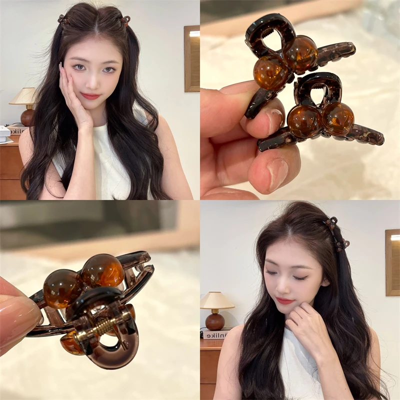 气质简约咖色球球小号抓夹百搭刘海夹高级感公主头发夹碎发卡头饰