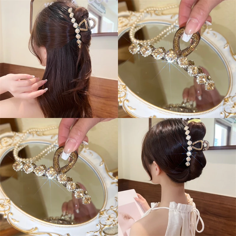 高级感优雅水锆大号抓夹女气质发夹后脑勺发卡头饰韩式鲨鱼夹子夏