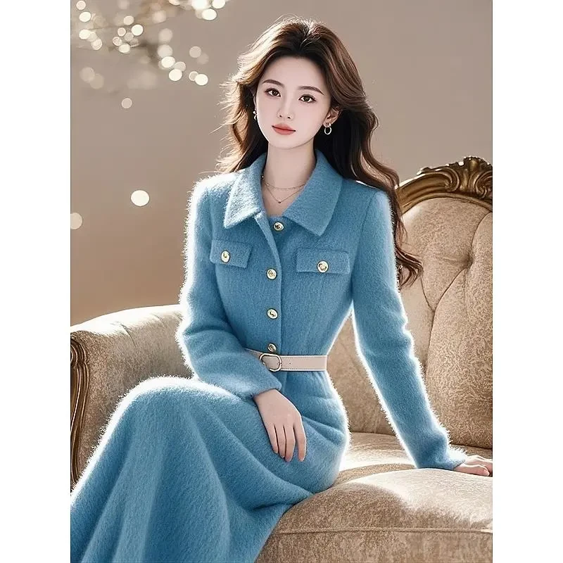 法式名媛气质超好看毛呢连衣裙女装2024秋冬新款正式场合收腰裙子