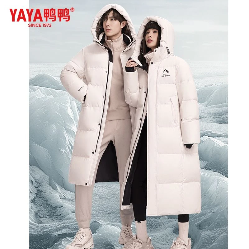 YAYA/鸭鸭新品羽绒服情侣百搭2024时尚休闲长款保暖连帽90绒超厚