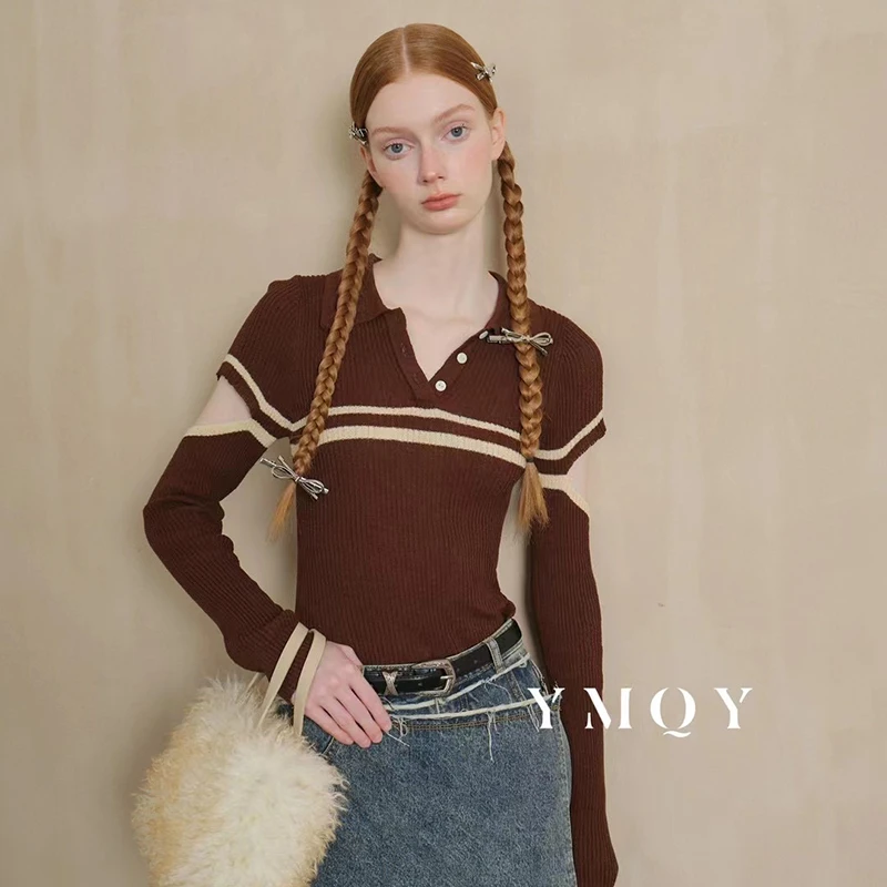 YMQY一模千样上衣2024秋季新款两色漏手臂针织POLO衫H391