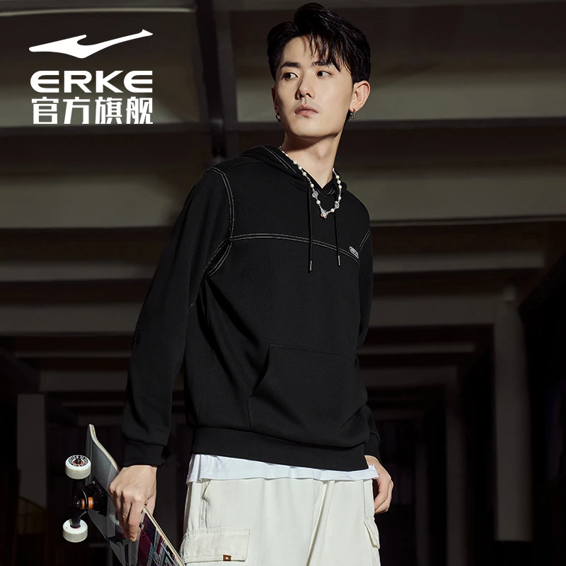 鸿星尔克美式休闲运动宽松连帽卫衣-51222302116-yg