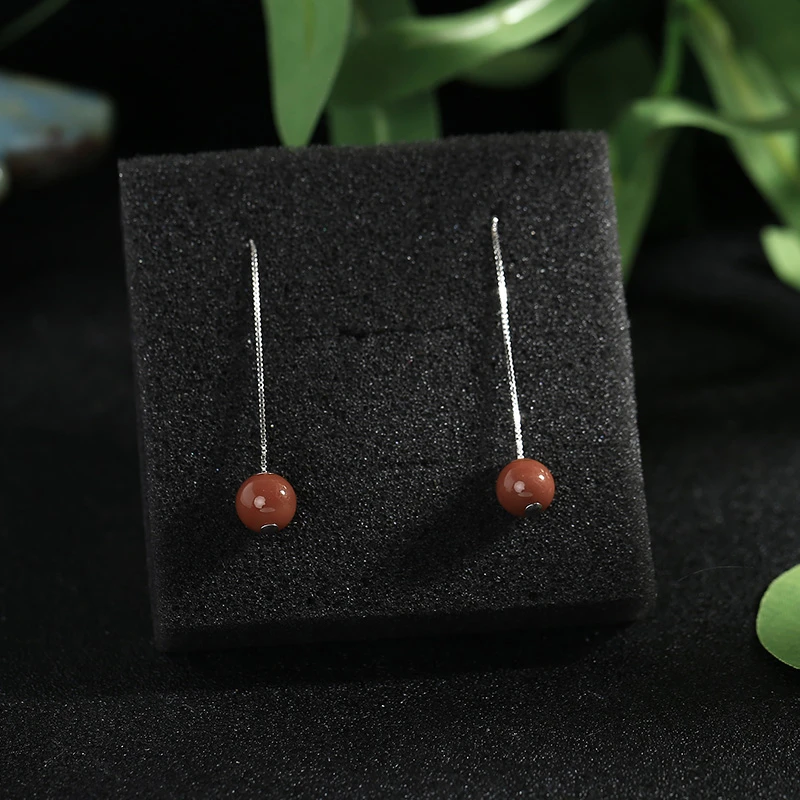 【老银坊】s925银8mm玛瑙珠珠耳线 0013047