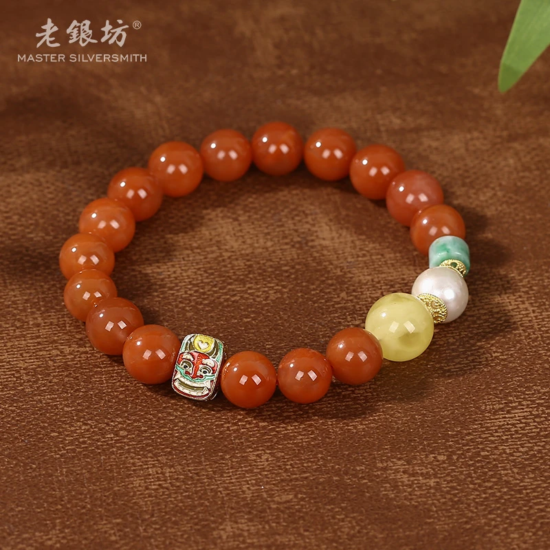 【老银坊】s925银蜜蜡南红珍珠手串 00351453