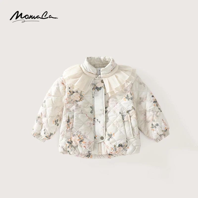 MOMOCO冬季新款女童时尚甜美荷叶边领洋气棉服75830101004