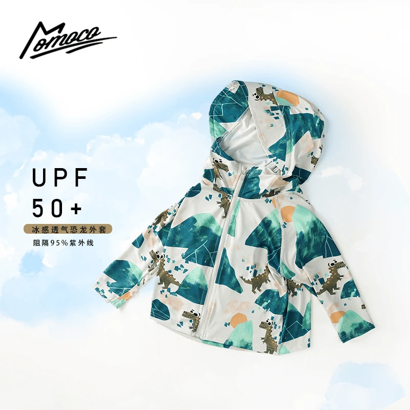 MOMOCO夏季冰感连帽休闲透气迷彩时尚恐龙印花服75280111006