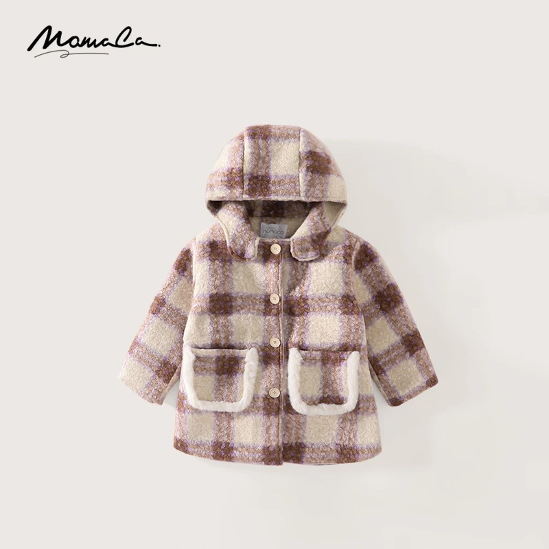 MOMOCO冬季新款女童时尚甜美格子休闲百搭呢外套75430126003