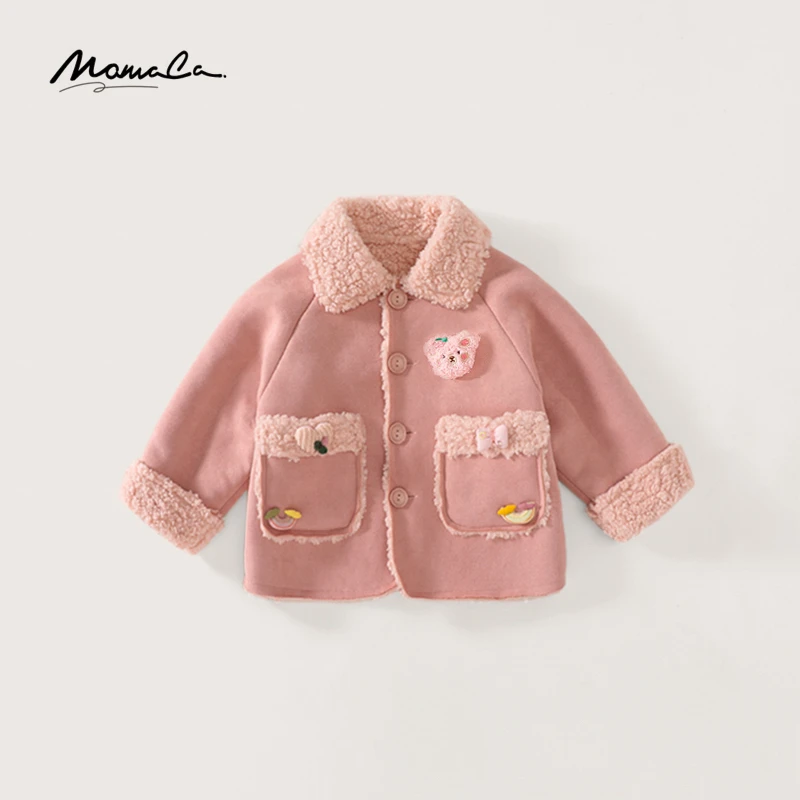 MOMOCO冬季新款女童甜美小熊呢子毛领外套75830123030