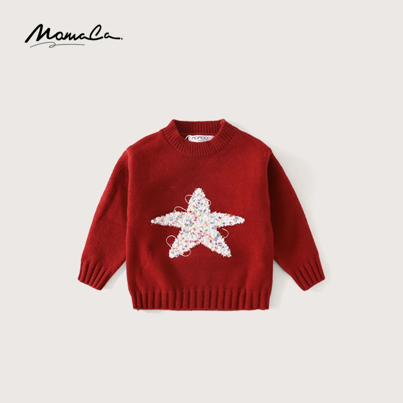 MOMOCO冬季新款女童甜美绣花五角星套头毛衣75830230081