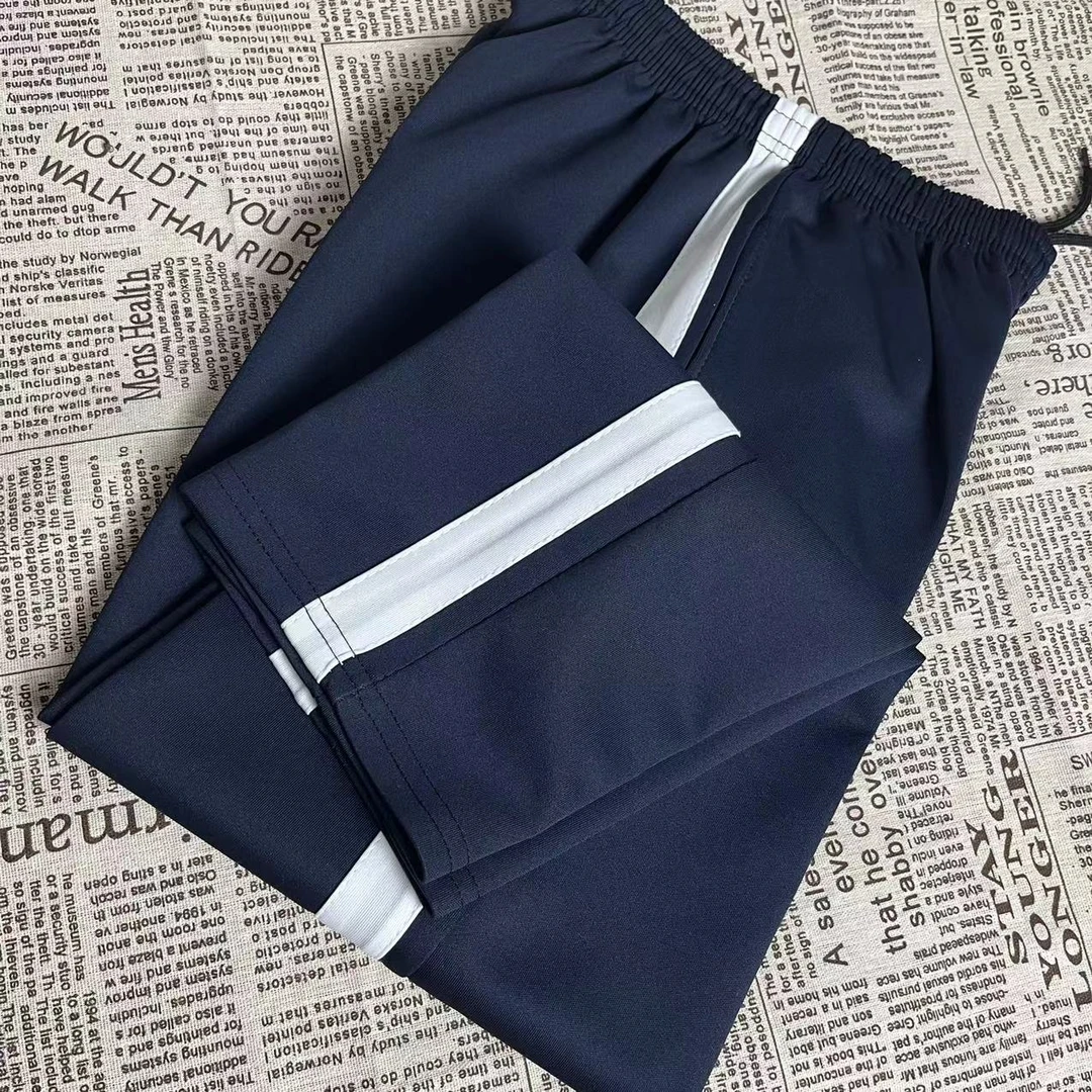 新品舒适面料一道宽白杠藏蓝色春秋季男女学生通用校服运动裤长裤