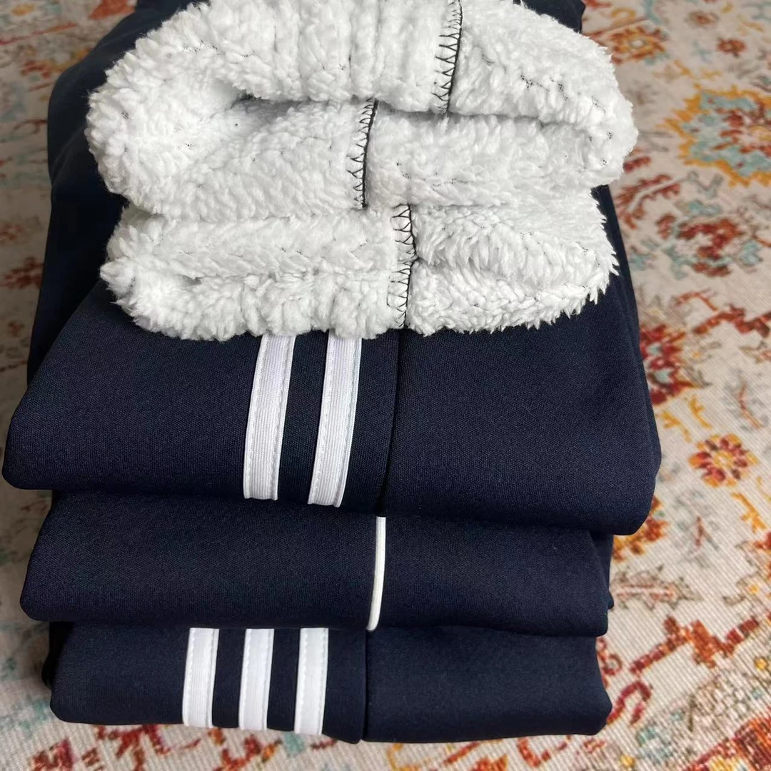 校服裤男女一条杠两道杠冬季羊羔绒运动蓝色初高中小学生校服裤子