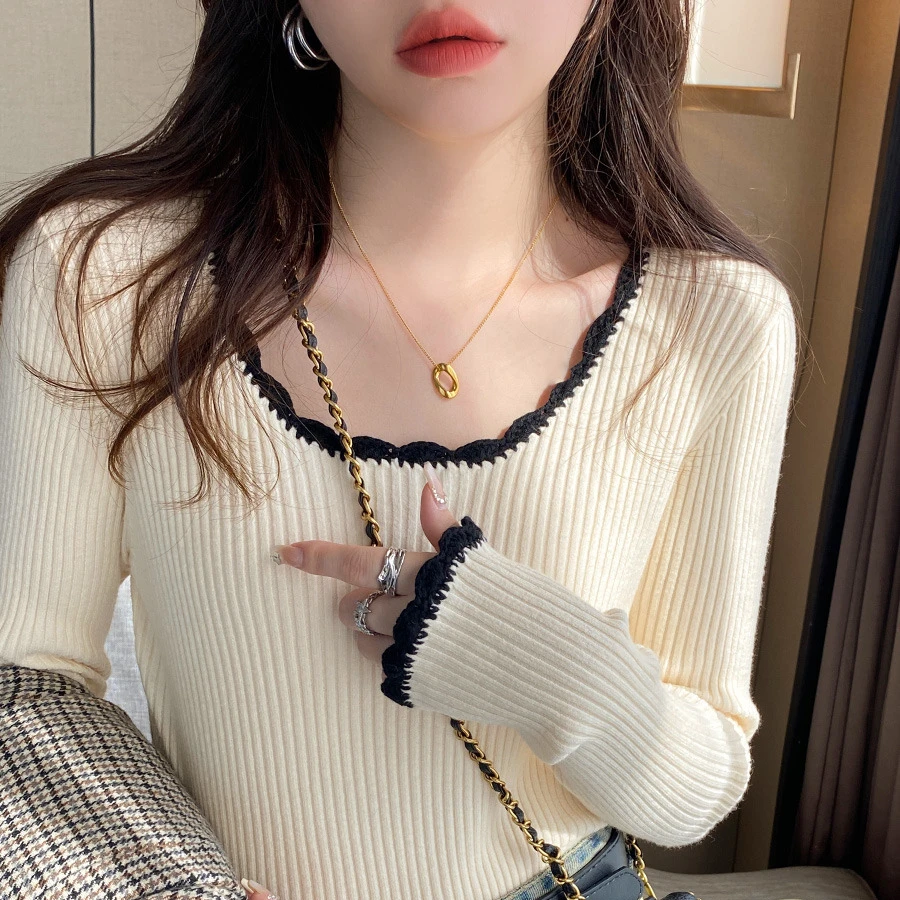 打底衫女小香风内搭2024年新款秋冬修身打底针织衫上衣高级感毛衣