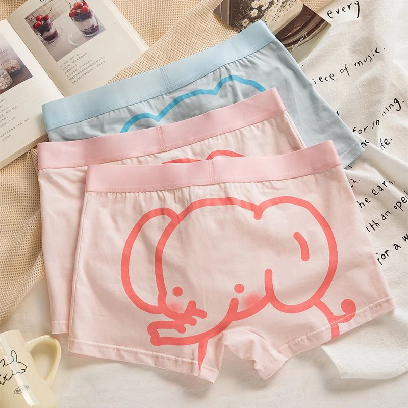 粉萌小象~男士内裤95棉抑菌潮流卡通可爱搞怪粉色大码平角四角裤