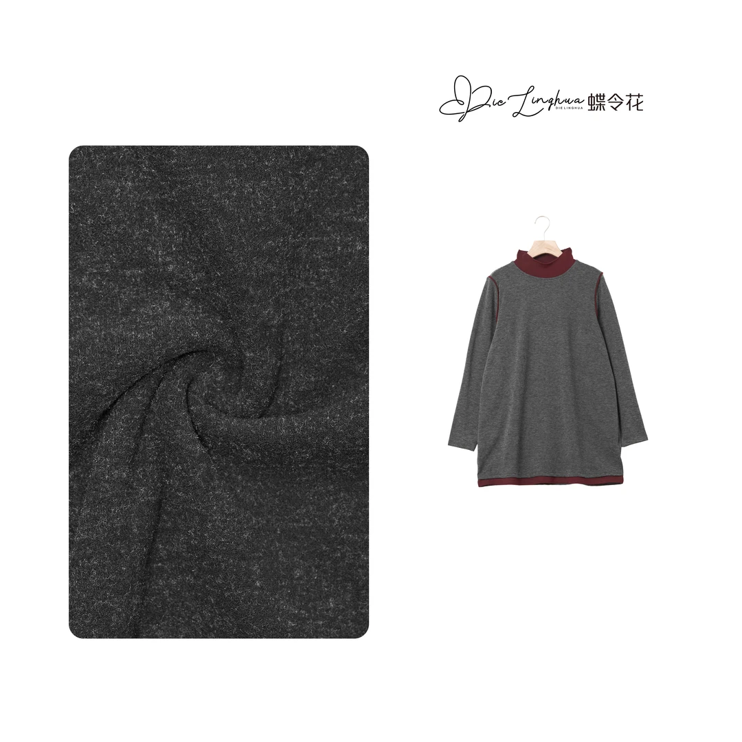 蝶令花秋冬季加绒保暖休闲简约宽松时尚潮流圆高领长袖T恤241244