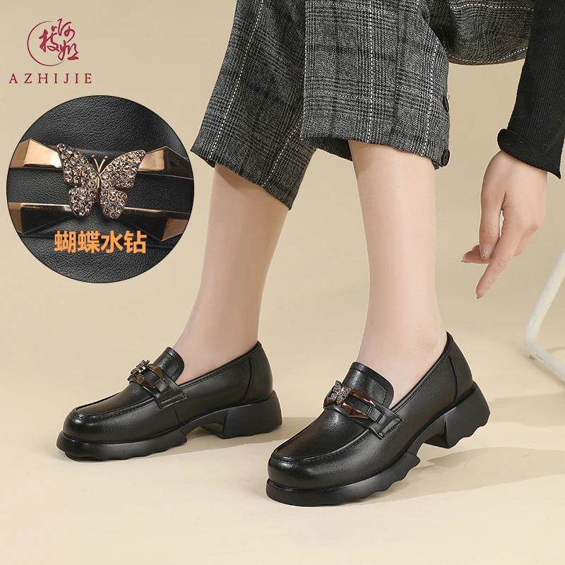 啊枝姐乐福鞋女士2024秋季新款8612一脚蹬单鞋英伦风圆头JK小皮鞋