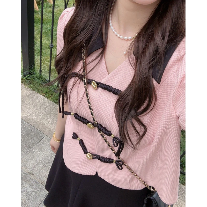 NANXU/楠序迪迪微胖女装2024夏季显瘦小众气质短款恤上衣女DD8027