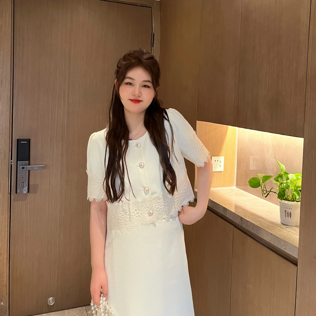 NANXU/楠序迪迪遮肚子显瘦夏季大码小香风套装裙子两件套YZ7973