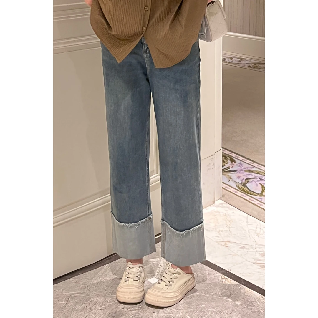 楠序源子显瘦大码女装 2025秋季高端高腰直筒牛仔裤YZ10115